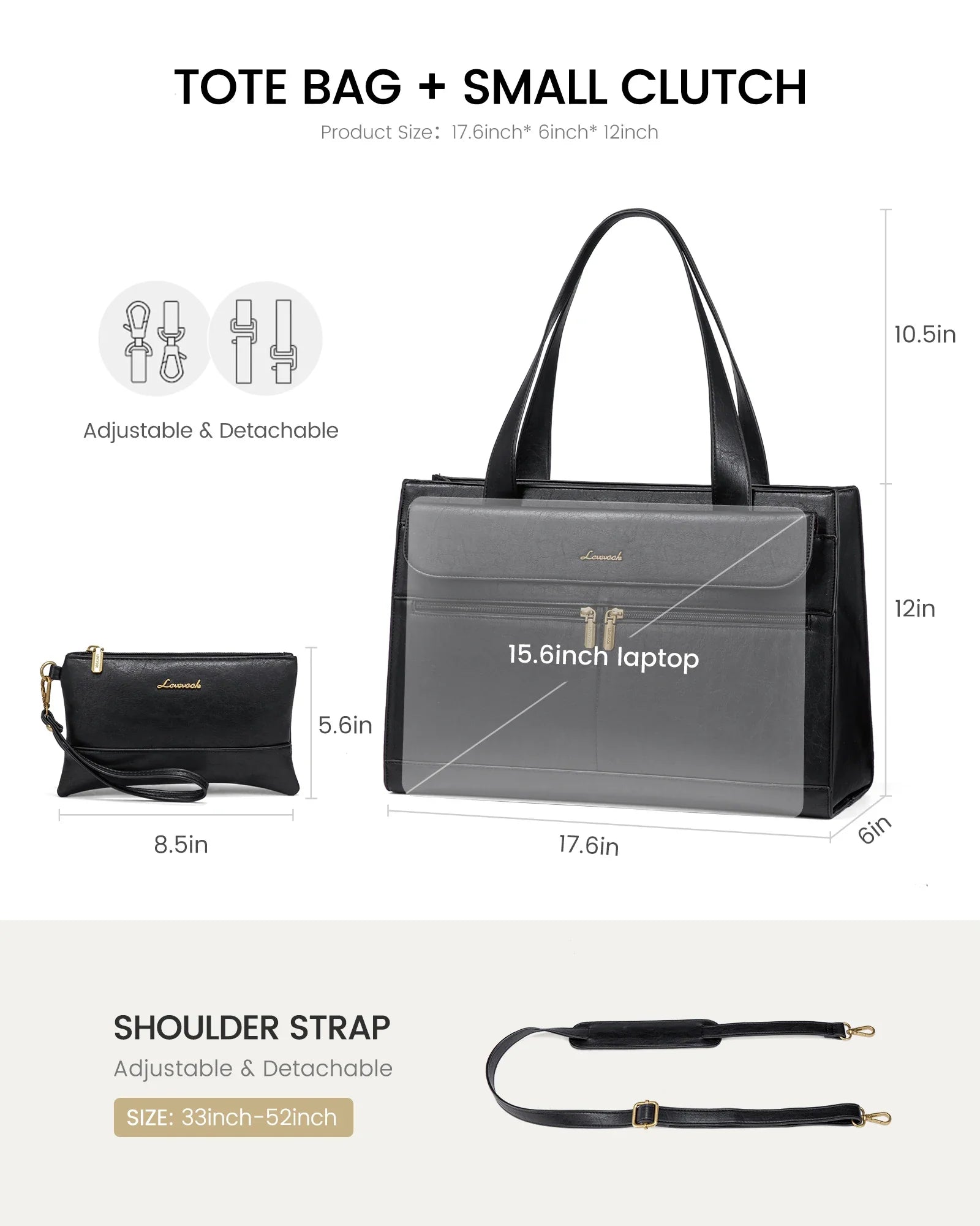 HKM-035411 Fashion Leather Laptop Bag Briefcase Set for Women, 15.6 Inch Work Tote and Handbag
