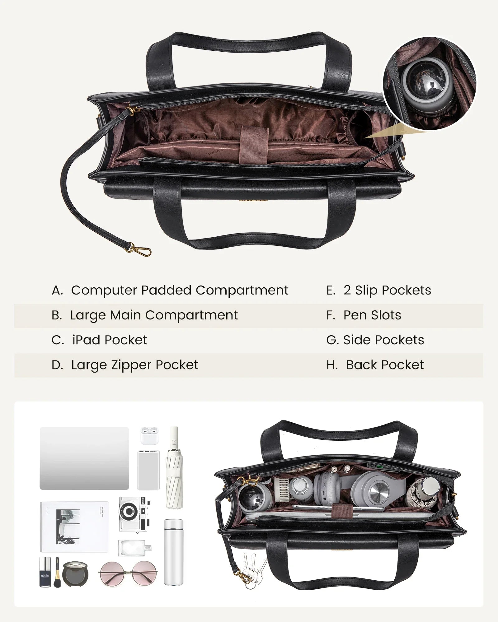 HKM-035411 Fashion Leather Laptop Bag Briefcase Set for Women, 15.6 Inch Work Tote and Handbag
