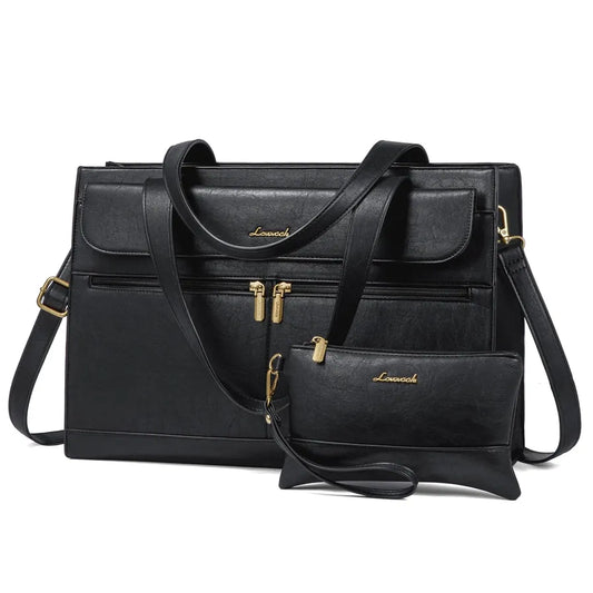 HKM-035411 Fashion Leather Laptop Bag Briefcase Set for Women, 15.6 Inch Work Tote and Handbag