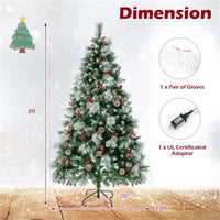 HKM-035475 6ft Pre-Lit Christmas Tree with 55 Red Berries, 55 Pine Cones, & Changeable Lights for Home or Office Decor