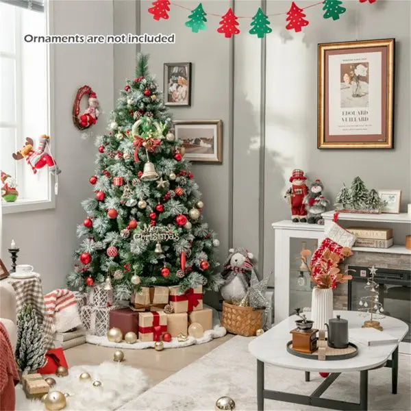 HKM-035475 6ft Pre-Lit Christmas Tree with 55 Red Berries, 55 Pine Cones, & Changeable Lights for Home or Office Decor