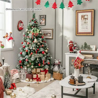 HKM-035475 6ft Pre-Lit Christmas Tree with 55 Red Berries, 55 Pine Cones, & Changeable Lights for Home or Office Decor