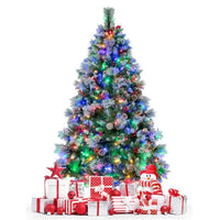 HKM-035475 6ft Pre-Lit Christmas Tree with 55 Red Berries, 55 Pine Cones, & Changeable Lights for Home or Office Decor