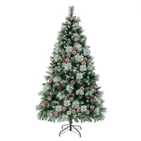 HKM-035475 6ft Pre-Lit Christmas Tree with 55 Red Berries, 55 Pine Cones, & Changeable Lights for Home or Office Decor