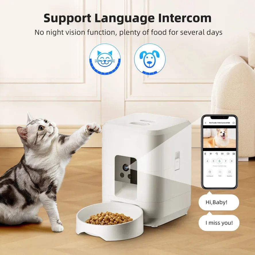 HKM-035475 Automatic 2L Dog and Cat Feeder with Video, WiFi Control and Timed Dispenser