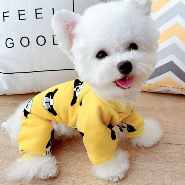 HKM-0355005 Thick Cotton Four-Legged Pet Clothing in Yellow – Available in Multiple Sizes
