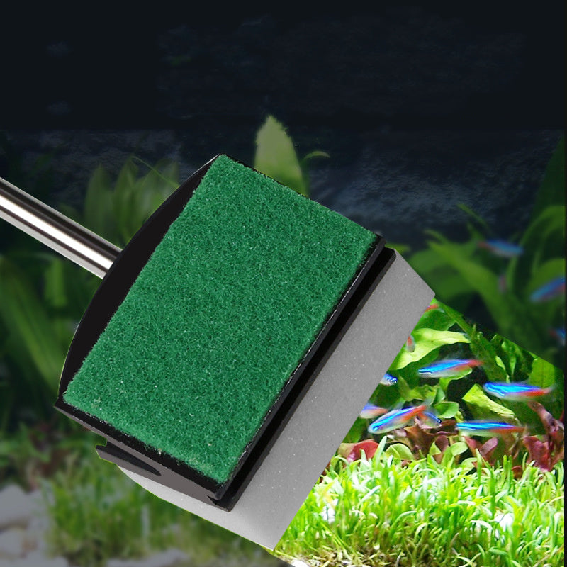 HKM-035539 Long Handle Double-Sided Aquarium Cleaning Brush with Sponge and Stainless Steel для очистки Рыбок