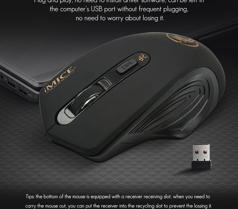 HKM-035539 Silent Wireless Optical Mouse with 4 Buttons and Adjustable DPI for Office and Gaming