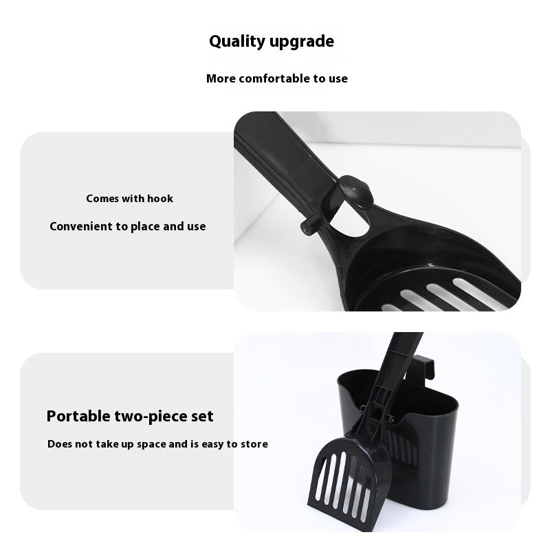 HKM-0355901 Cat Litter Scoop with Lengthened Handle and Storage Box - Black Plastic Design