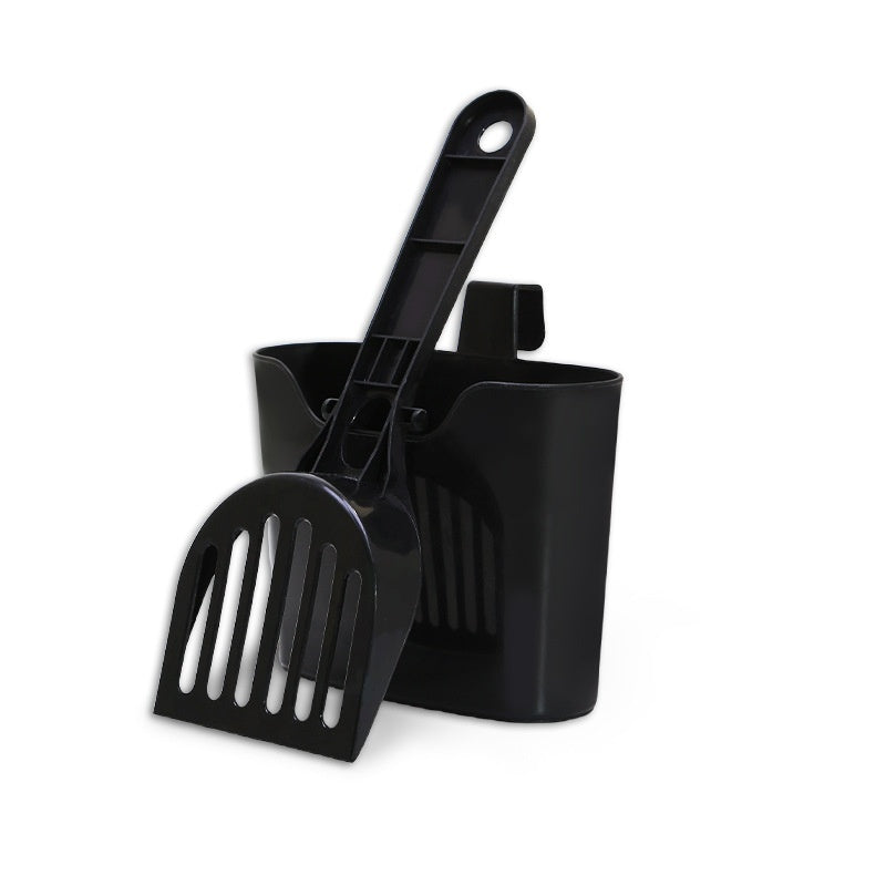 HKM-0355901 Cat Litter Scoop with Lengthened Handle and Storage Box - Black Plastic Design