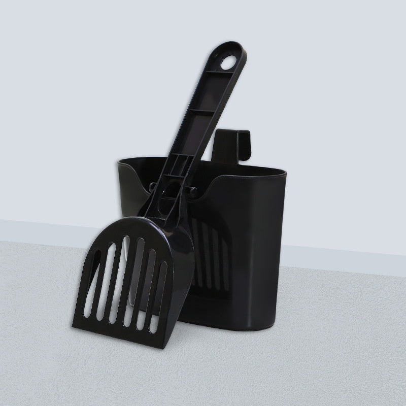 HKM-0355901 Cat Litter Scoop with Lengthened Handle and Storage Box - Black Plastic Design