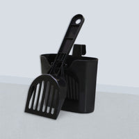 HKM-0355901 Cat Litter Scoop with Lengthened Handle and Storage Box - Black Plastic Design
