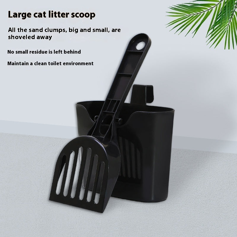 HKM-0355901 Cat Litter Scoop with Lengthened Handle and Storage Box - Black Plastic Design