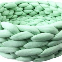 HKM-0357181 Cozy Cotton Knitted Round Cat Basket Bed - Soft Woven Pet Nest for Small Dogs and Cats