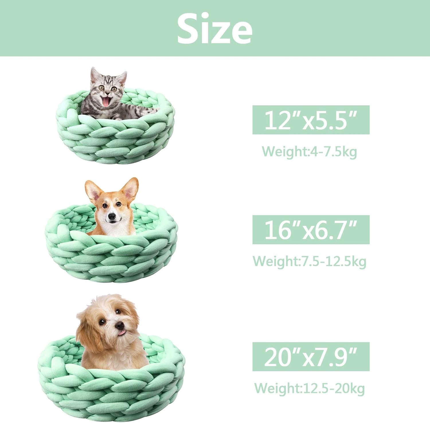 HKM-0357181 Cozy Cotton Knitted Round Cat Basket Bed - Soft Woven Pet Nest for Small Dogs and Cats