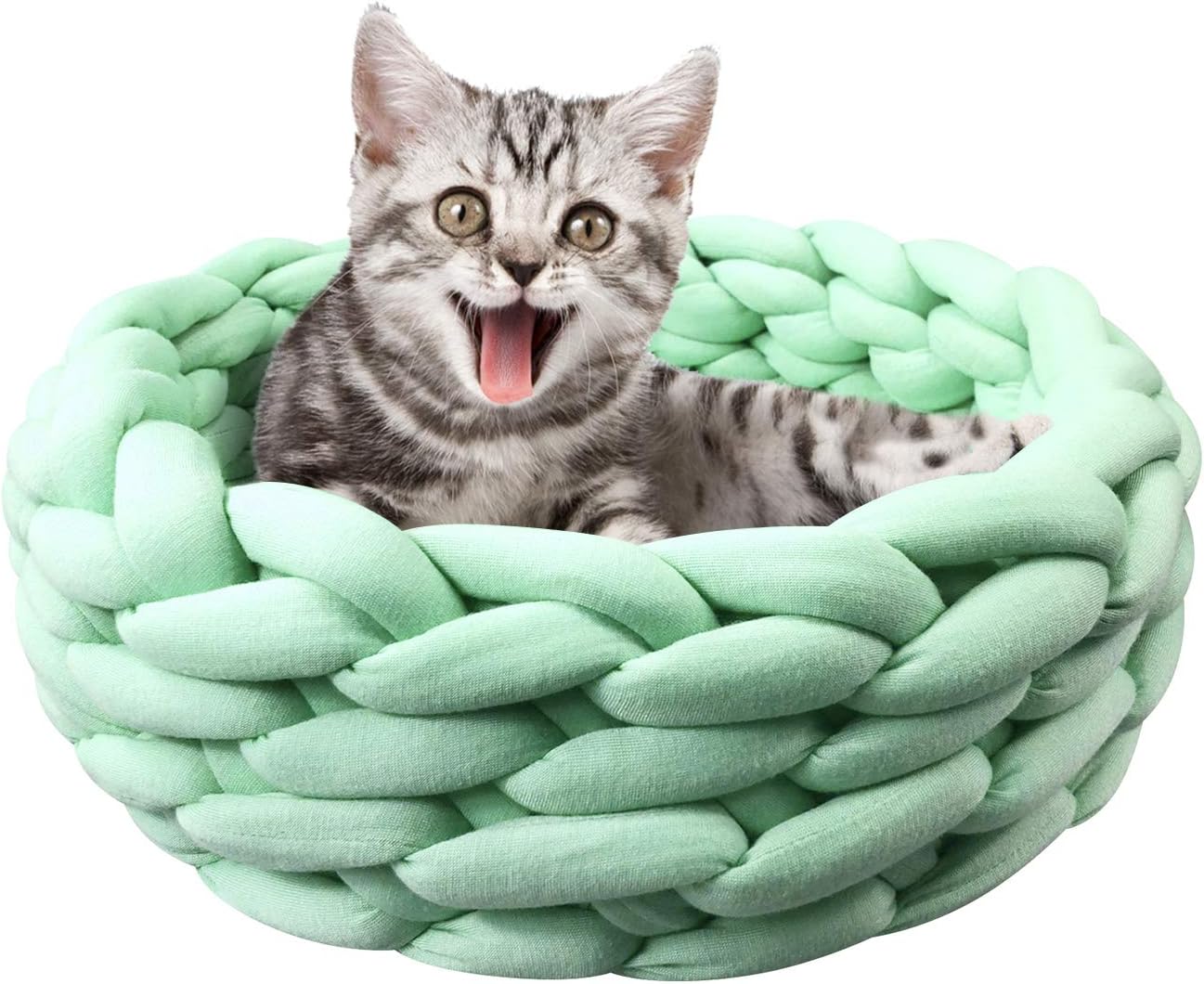 HKM-0357181 Cozy Cotton Knitted Round Cat Basket Bed - Soft Woven Pet Nest for Small Dogs and Cats