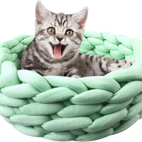 HKM-0357181 Cozy Cotton Knitted Round Cat Basket Bed - Soft Woven Pet Nest for Small Dogs and Cats