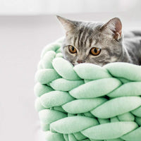 HKM-0357181 Cozy Cotton Knitted Round Cat Basket Bed - Soft Woven Pet Nest for Small Dogs and Cats