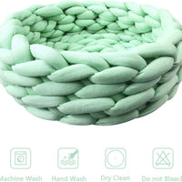 HKM-0357181 Cozy Cotton Knitted Round Cat Basket Bed - Soft Woven Pet Nest for Small Dogs and Cats