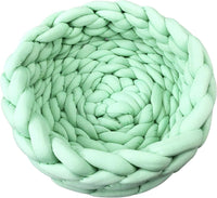 HKM-0357181 Cozy Cotton Knitted Round Cat Basket Bed - Soft Woven Pet Nest for Small Dogs and Cats