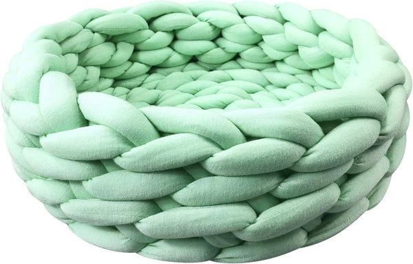 HKM-0357181 Cozy Cotton Knitted Round Cat Basket Bed - Soft Woven Pet Nest for Small Dogs and Cats