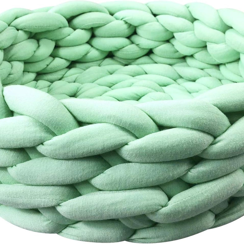 HKM-0357181 Cozy Cotton Knitted Round Cat Basket Bed - Soft Woven Pet Nest for Small Dogs and Cats