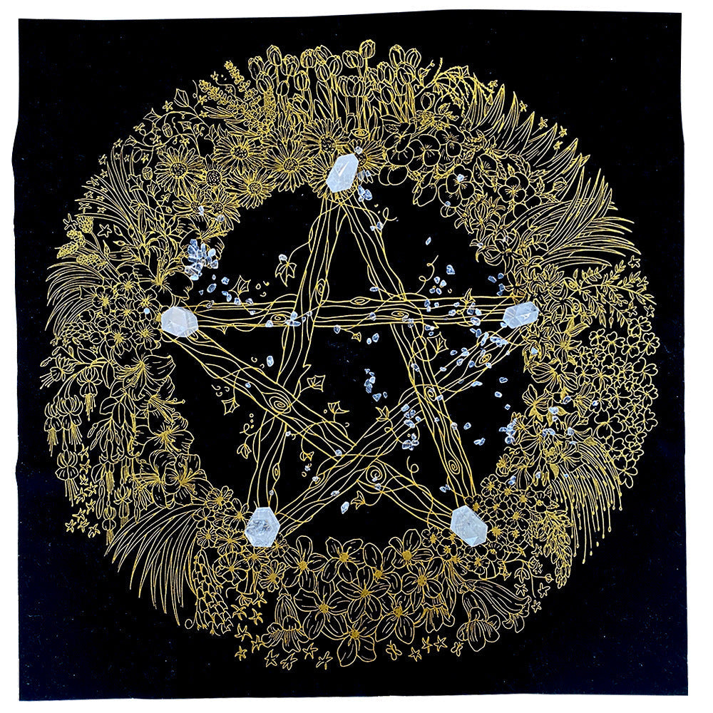 HKM-035859 Thick Velvet Tarot Tablecloth with Crystal Flower Design - 60cm x 60cm