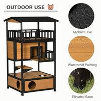HKM-0358973 Wooden Outdoor Cat House with Escape Door and Jump Platforms, Indoor-Outdoor Cat Sanctuary
