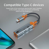 HKM-035923 3-in-1 Type-C Audio Adapter with Charger for Earphones, Compatible with Samsung and Huawei Devices