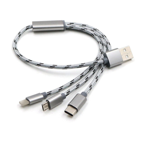 HKM-035923 Three-in-One Universal USB Charging Cable - Type-C, Micro USB, 0.2m in Gold, Rose Gold, Silver