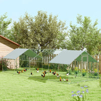 HKM-0359357 Spacious Metal Chicken Run with Waterproof Cover, Feeder, and Perches for 24-30 Chickens