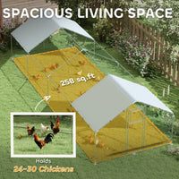 HKM-0359357 Spacious Metal Chicken Run with Waterproof Cover, Feeder, and Perches for 24-30 Chickens