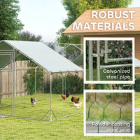 HKM-0359357 Spacious Metal Chicken Run with Waterproof Cover, Feeder, and Perches for 24-30 Chickens