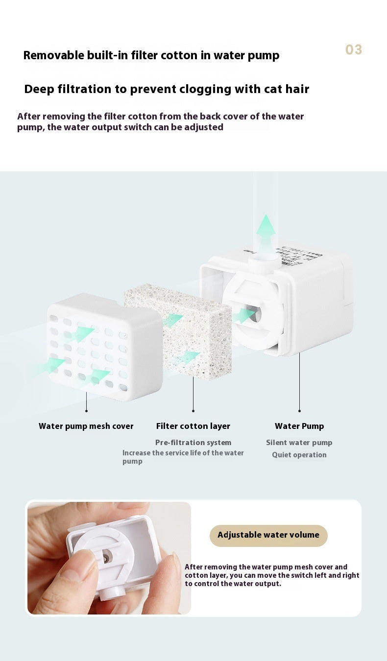 HKM-0361533 Ceramic Automatic Cat Water Dispenser with Circulating Filter and Pump - 1.3L Capacity
