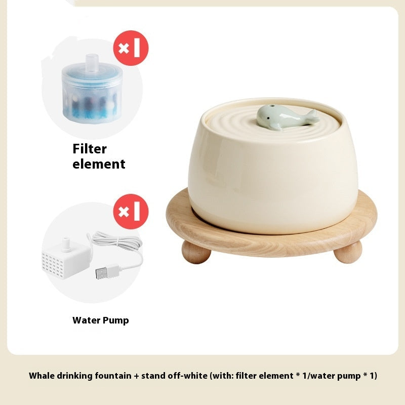 HKM-0361533 Ceramic Automatic Cat Water Dispenser with Circulating Filter and Pump - 1.3L Capacity