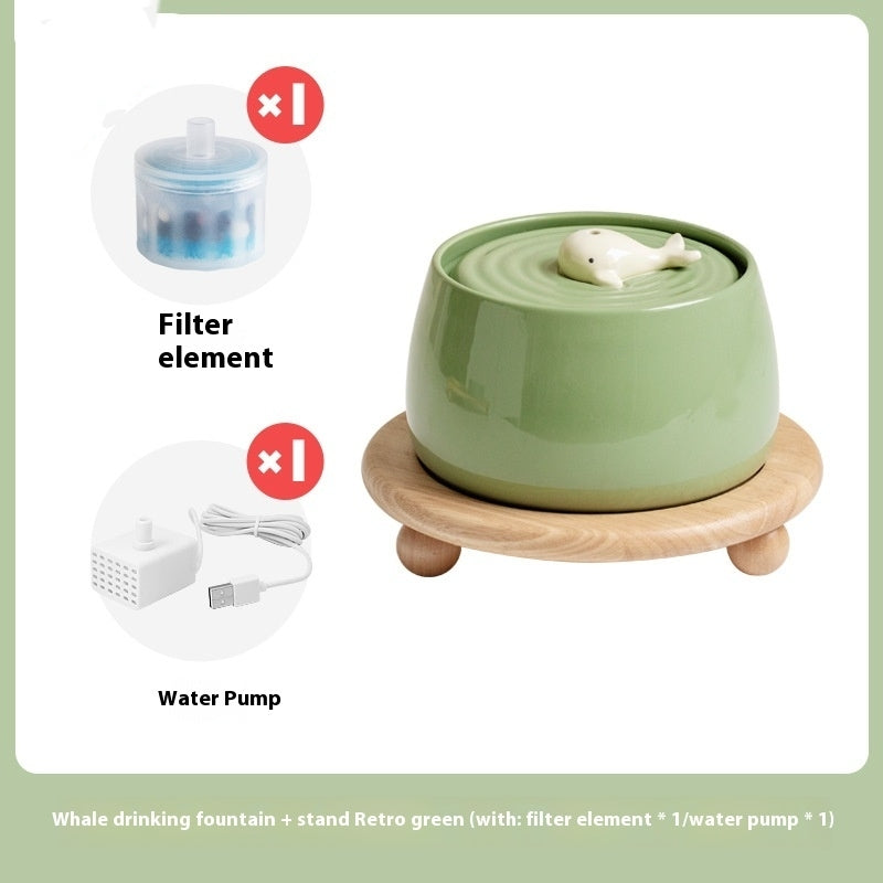 HKM-0361533 Ceramic Automatic Cat Water Dispenser with Circulating Filter and Pump - 1.3L Capacity