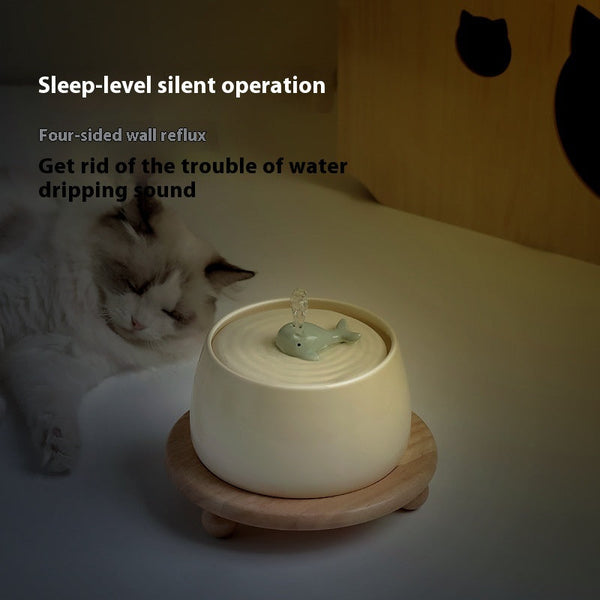 HKM-0361533 Ceramic Automatic Cat Water Dispenser with Circulating Filter and Pump - 1.3L Capacity