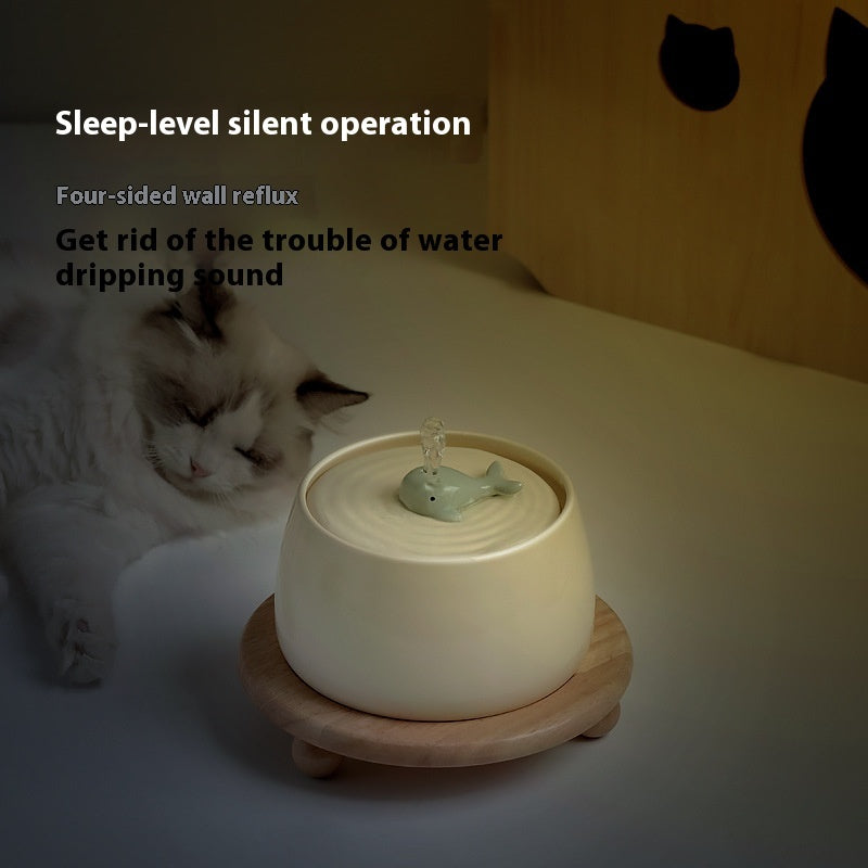 HKM-0361533 Ceramic Automatic Cat Water Dispenser with Circulating Filter and Pump - 1.3L Capacity