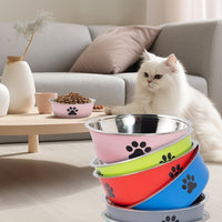 HKM-0361661 Double-Layer Stainless Steel Anti-Spill Pet Bowl - Small, Medium, Large Sizes in Various Colors