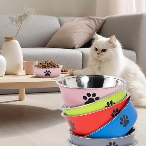 HKM-0361661 Double-Layer Stainless Steel Anti-Spill Pet Bowl - Small, Medium, Large Sizes in Various Colors