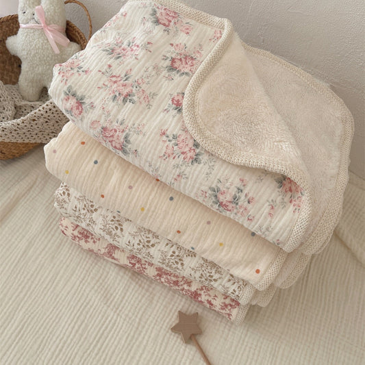 HKM-036179 Double Layer Pure Cotton Plush Blanket for Infants and Newborns - 90x130cm, Various Designs