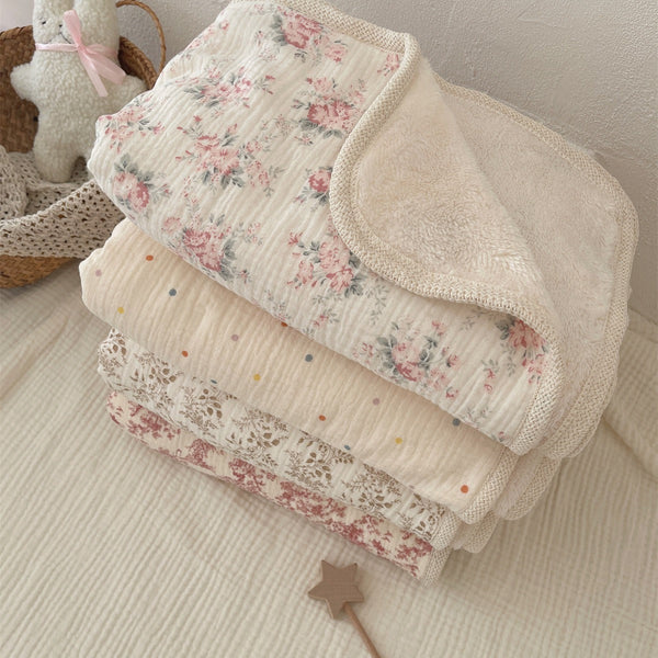 HKM-036179 Double Layer Pure Cotton Plush Blanket for Infants and Newborns - 90x130cm, Various Designs