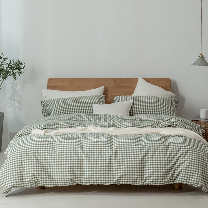 HKM-036179 Plaid Cotton Duvet Cover Set for Single and Double Beds - Modern Design