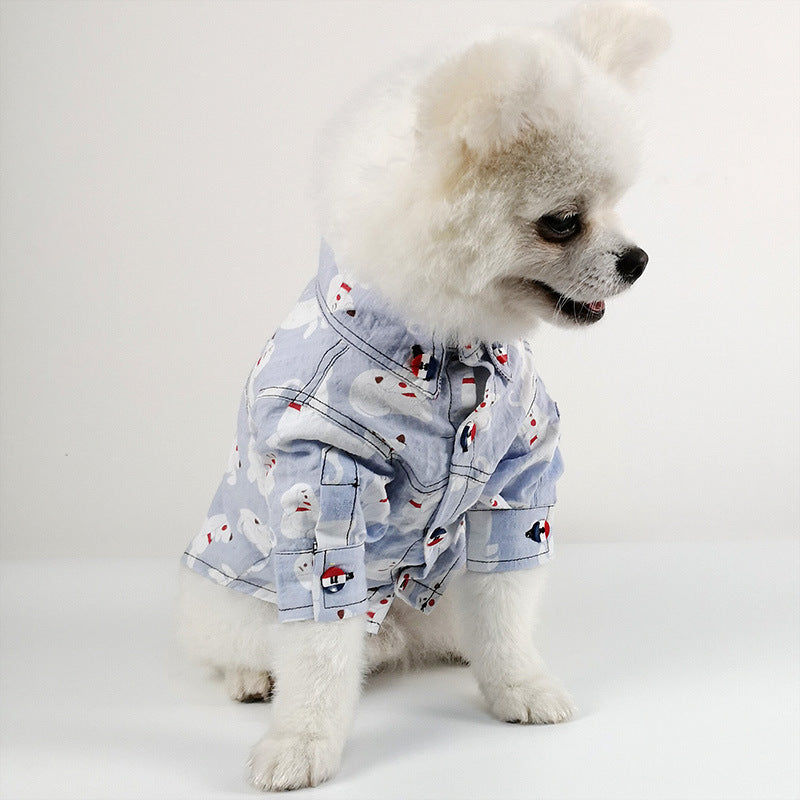 HKM-0362045 Cute Cotton Puppy Printed Shirt for Dogs ¨C Available in Blue, Khaki, and White