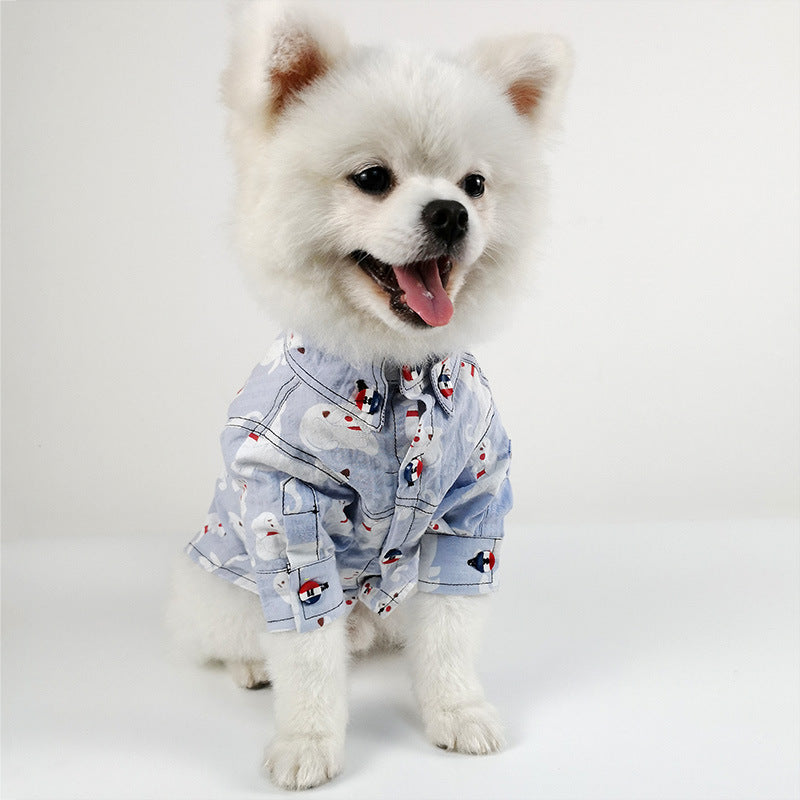 HKM-0362045 Cute Cotton Puppy Printed Shirt for Dogs ¨C Available in Blue, Khaki, and White