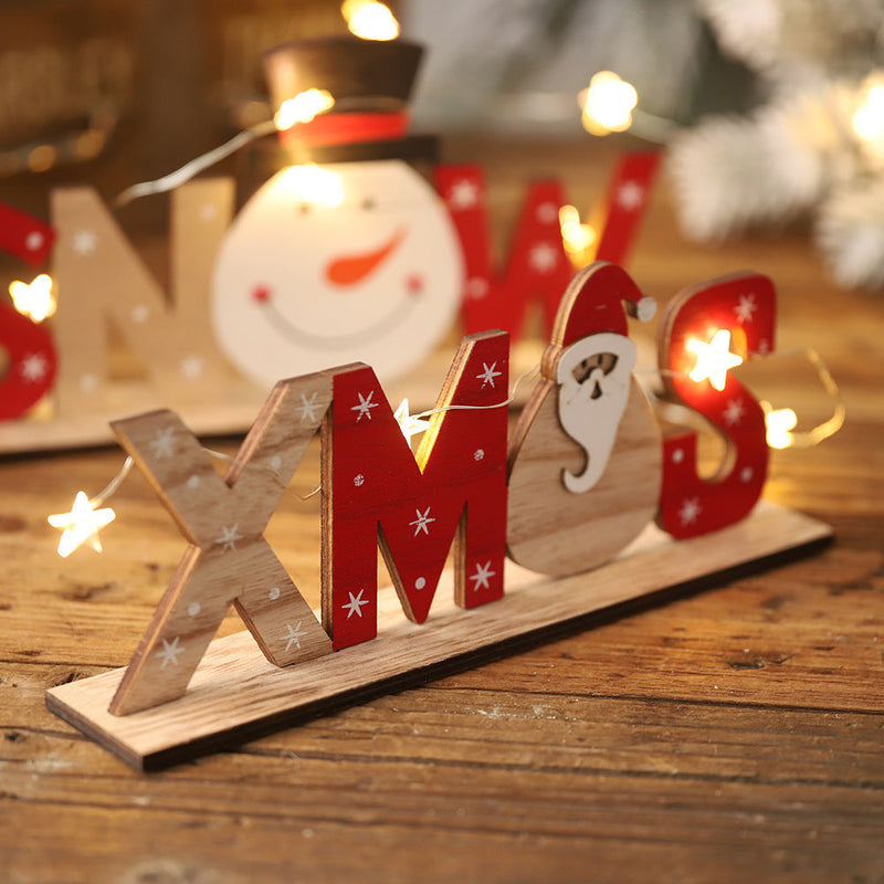 HKM-036307 Wooden Christmas Letter Ornaments - Festive Decor for Holiday Cheer