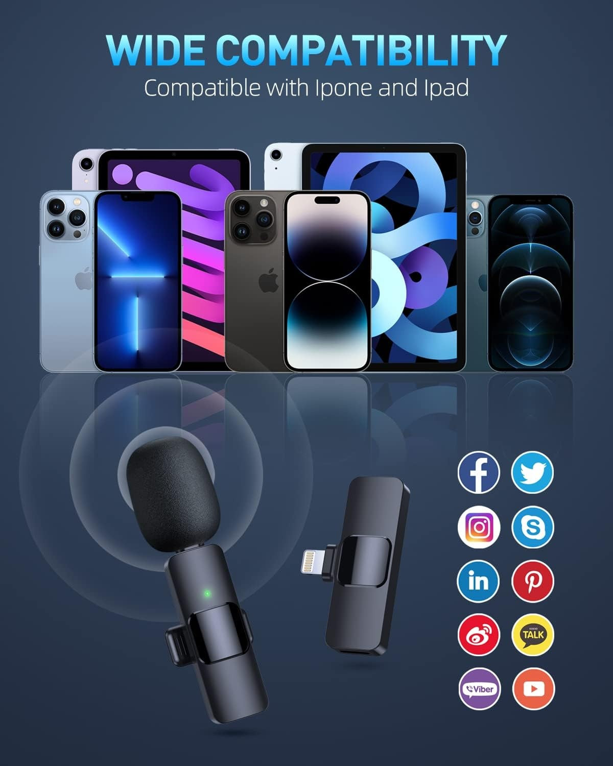 HKM-036371 Rechargeable Wireless Lavalier Microphone for iPhone 15/16 – Automatic Pairing, Omnidirectional Sound, 50ft Range for Vlogging and Streaming