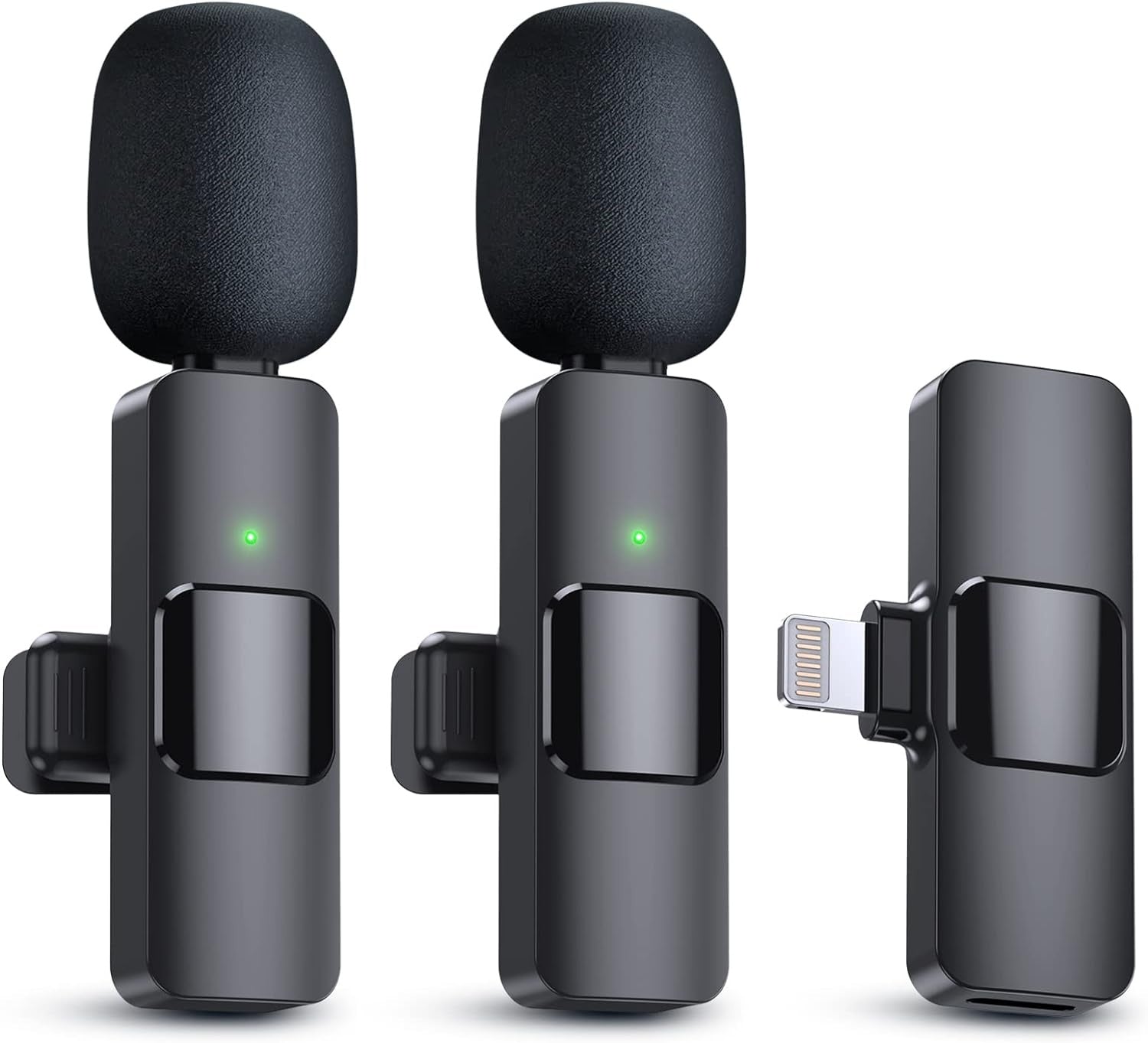 HKM-036371 Rechargeable Wireless Lavalier Microphone for iPhone 15/16 – Automatic Pairing, Omnidirectional Sound, 50ft Range for Vlogging and Streaming