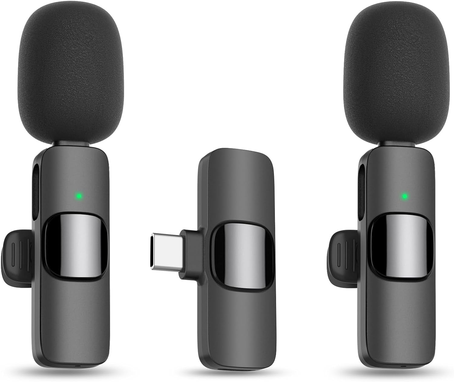 HKM-036371 Rechargeable Wireless Lavalier Microphone for iPhone 15/16 – Automatic Pairing, Omnidirectional Sound, 50ft Range for Vlogging and Streaming
