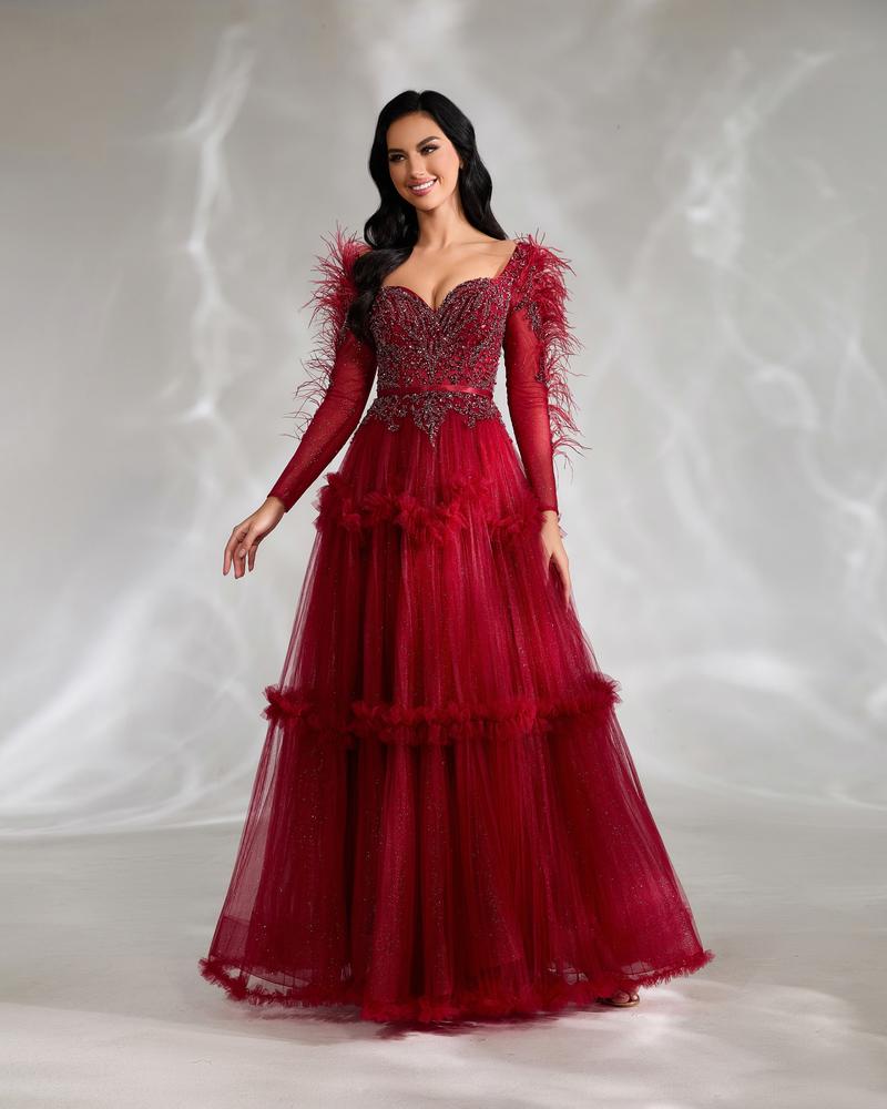 HKM-036563 Elegant Red Evening Dress for Women - EZ25020 Style with A-Line Silhouette and Timeless Design